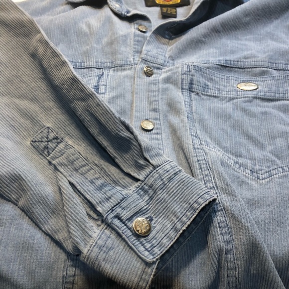 Harley Davidson Corduroy Button Shirt Long Sleeve Blue Biker Motorcycle Large - Picture 6 of 12